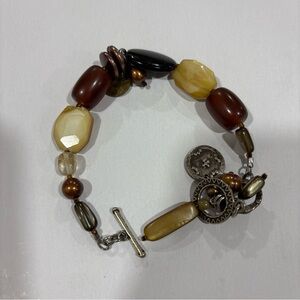 Silpada Brown and Cream Beaded Bracelet with Silver Charms